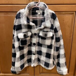 Speechless Navy and White Girls Size Large Checkered Soft & Fuzzy Jacket